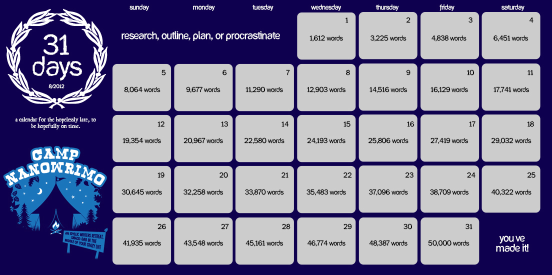 Nanowrimo Calendar 2022 Nano Calendars For 2012 – April Sadowski